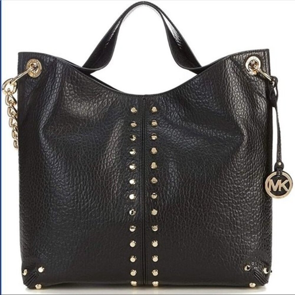 Michael Kors Astor Studded Leather Carryall Large Tote Bag Black - Picture 1 of 12